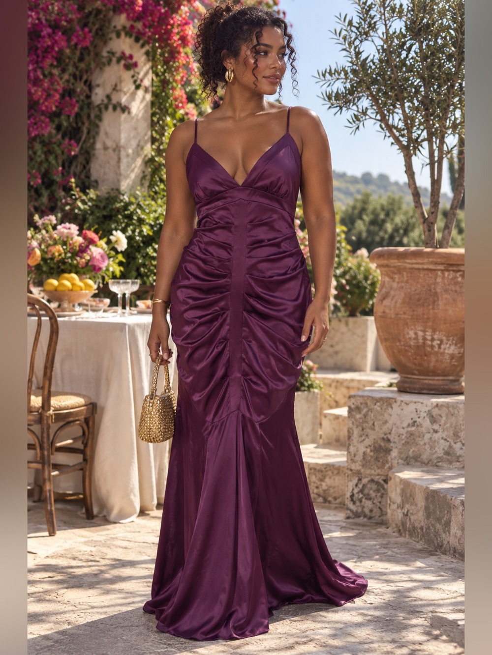 Blondie Nites Purple Satin Ruched Evening Gown, Size 11/L — Formal Prom Dress